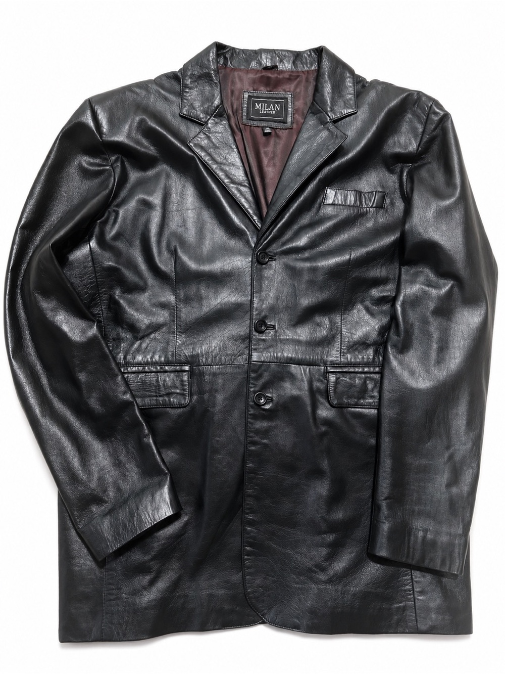 Milan Leather Men’s Black Genuine Leather Blazer Jacket Size 48 Y2K